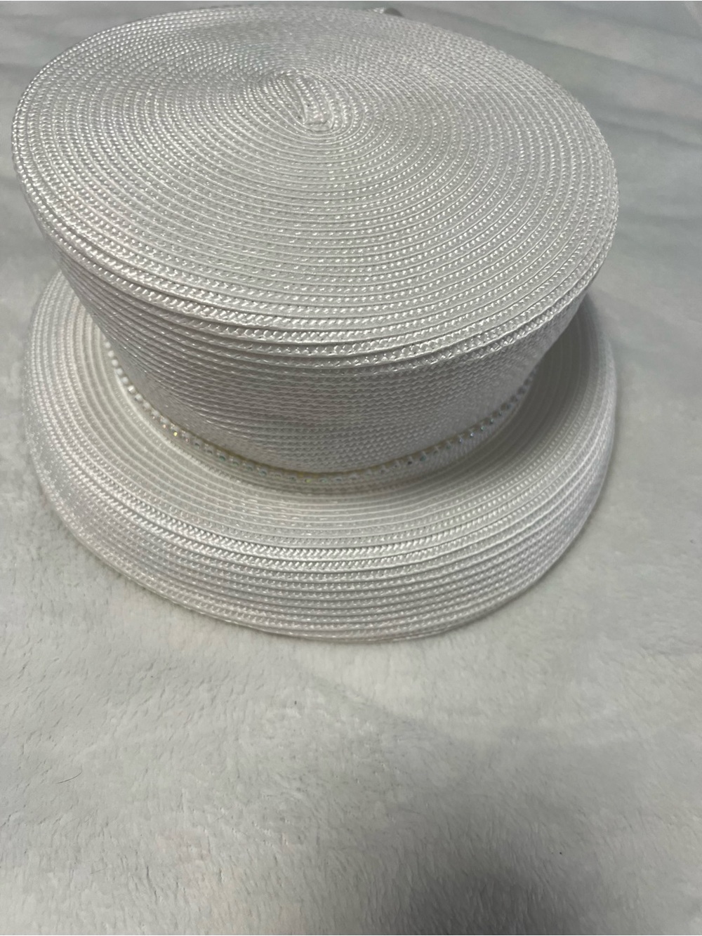 Embellished White Women's Dress Hat with Rhinestone Accent - Picture 4 of 5